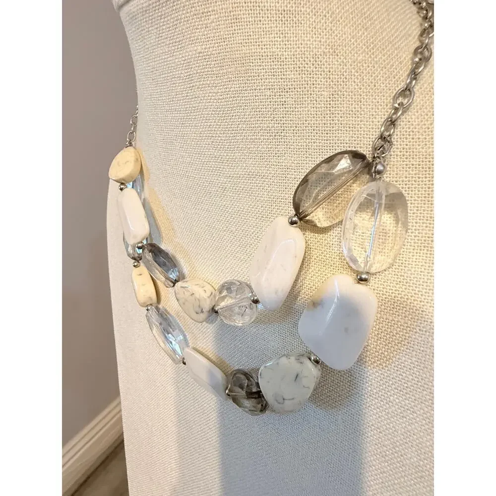 Vintage Lucite Bead Double Strand Statement Necklace 20”